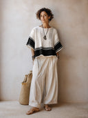 Women's Fashion Color Block Three-Quarter Sleeve Knit Top ZMZ1915H6SWL