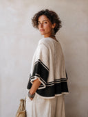 Women's Fashion Color Block Three-Quarter Sleeve Knit Top ZMZ1915H6SWL