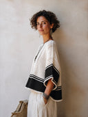 Women's Fashion Color Block Three-Quarter Sleeve Knit Top ZMZ1915H6SWL