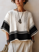 Women's Fashion Color Block Three-Quarter Sleeve Knit Top ZMZ1915H6SWL
