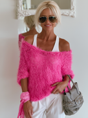 Women's Retro Casual Effortless Style Mohair Three-Quarter Sleeve Knitted Pullover Sweater ZMZ1971H3ZJY