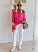 Women's Retro Casual Effortless Style Mohair Three-Quarter Sleeve Knitted Pullover Sweater ZMZ1971H3ZJY