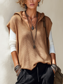 Women's Stylish Brown Knitted Hooded Pullover Vest ZMZ1998H2SWL
