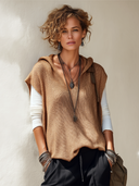 Women's Stylish Brown Knitted Hooded Pullover Vest ZMZ1998H2SWL