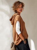 Women's Stylish Brown Knitted Hooded Pullover Vest ZMZ1998H2SWL