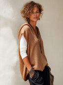 Women's Stylish Brown Knitted Hooded Pullover Vest ZMZ1998H2SWL