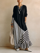 Women's Vintage-Style Cotton-Panelled Loose Long-Sleeve Maxi Dress ZMZ1900H9SWL