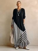 Women's Vintage-Style Cotton-Panelled Loose Long-Sleeve Maxi Dress ZMZ1900H9SWL