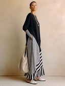 Women's Vintage-Style Cotton-Panelled Loose Long-Sleeve Maxi Dress ZMZ1900H9SWL