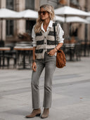 Women's Retro Casual Simple Street Style Striped Knit Button Vest ZMZ1982H0ZJY