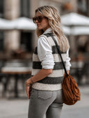 Women's Retro Casual Simple Street Style Striped Knit Button Vest ZMZ1982H0ZJY