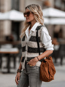 Women's Retro Casual Simple Street Style Striped Knit Button Vest ZMZ1982H0ZJY