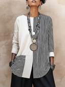 Women's Retro Cotton Patchwork Three-Quarter Sleeve Top ZMZ1978H1SWL