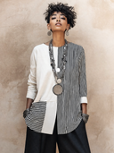 Women's Retro Cotton Patchwork Three-Quarter Sleeve Top ZMZ1978H1SWL