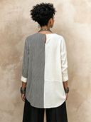 Women's Retro Cotton Patchwork Three-Quarter Sleeve Top ZMZ1978H1SWL