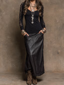 Women's Retro Casual Lace Patchwork Top And PU Skirt Two-Piece Set ZMZ1925H8ZJY