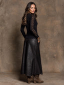 Women's Retro Casual Lace Patchwork Top And PU Skirt Two-Piece Set ZMZ1925H8ZJY