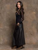 Women's Retro Casual Lace Patchwork Top And PU Skirt Two-Piece Set ZMZ1925H8ZJY