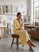 Women V‑Neck Twist Front Draped Midi Maxi Dress, Long Sleeve Asymmetrical Ruched Casual Vacation Dress With Pockets ZMZ1786H4YZH