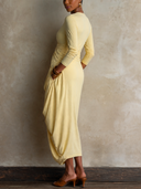 Women V‑Neck Twist Front Draped Midi Maxi Dress, Long Sleeve Asymmetrical Ruched Casual Vacation Dress With Pockets ZMZ1786H4YZH