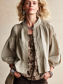 Women's Classic Cotton Khaki Grey Long-Sleeve Shirt ZMZ2093H2SWL