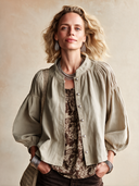 Women's Classic Cotton Khaki Grey Long-Sleeve Shirt ZMZ2093H2SWL