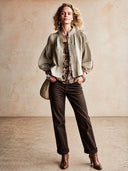 Women's Classic Cotton Khaki Grey Long-Sleeve Shirt ZMZ2093H2SWL