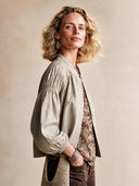 Women's Classic Cotton Khaki Grey Long-Sleeve Shirt ZMZ2093H2SWL