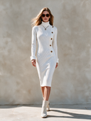 Women's Elegant Urban Quiet Luxury Knitted High-Neck Long-Sleeve Midi Dress ZMZ2015H2ZJY