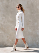 Women's Elegant Urban Quiet Luxury Knitted High-Neck Long-Sleeve Midi Dress ZMZ2015H2ZJY
