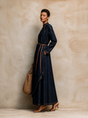 Women's Minimalist Color-blocked Denim Maxi Dress ZMZ1966H0XT