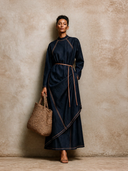Women's Minimalist Color-blocked Denim Maxi Dress ZMZ1966H0XT