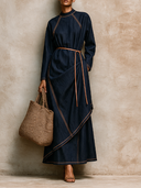 Women's Minimalist Color-blocked Denim Maxi Dress ZMZ1966H0XT