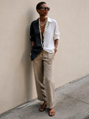 Women's Minimalist Color-Block Cotton-Linen Long-Sleeve Shirt ZMZ1992H2XT