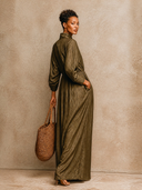 Women's Resort-Style Color-Block V-Neck Long-Sleeve Maxi Dress ZMZ1979H2XT
