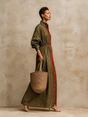 Women's Resort-Style Color-Block V-Neck Long-Sleeve Maxi Dress ZMZ1979H2XT