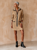 Women's Minimalist Color-Block Long-Sleeve Zip-Front Knit Mini Dress ZMZ1707H9XT