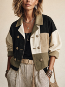 Women's Vintage Color-Block Cotton Double-Breasted Cropped Jacket ZMZ2090H0SWL