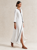 Women's French-style Elegant Color-block V-neck Cotton-linen Maxi Dress ZMZ1867H6XT