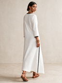 Women's French-style Elegant Color-block V-neck Cotton-linen Maxi Dress ZMZ1867H6XT