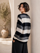 Women's Classic Retro Casual Horizontal-Stripe Single-Breasted Knit Cardigan ZMZ2008H5ZYY