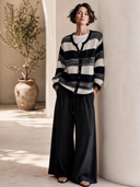 Women's Classic Retro Casual Horizontal-Stripe Single-Breasted Knit Cardigan ZMZ2008H5ZYY