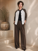 Women's American Retro Casual Single-Breasted Twill Jacket With Leopard Print Paneling ZMZ2010H0ZYY