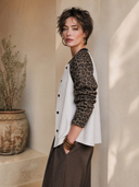 Women's American Retro Casual Single-Breasted Twill Jacket With Leopard Print Paneling ZMZ2010H0ZYY