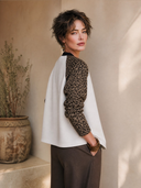 Women's American Retro Casual Single-Breasted Twill Jacket With Leopard Print Paneling ZMZ2010H0ZYY