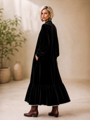 Women's Vintage Elegant Velvet V-Neck Lantern-Sleeve Loose Maxi Dress ZMZ2099H7ZYY