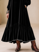 Women's Vintage Elegant Velvet V-Neck Lantern-Sleeve Loose Maxi Dress ZMZ2099H7ZYY