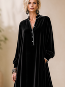 Women's Vintage Elegant Velvet V-Neck Lantern-Sleeve Loose Maxi Dress ZMZ2099H7ZYY
