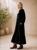Women's Vintage Elegant Velvet V-Neck Lantern-Sleeve Loose Maxi Dress ZMZ2099H7ZYY