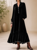 Women's Vintage Elegant Velvet V-Neck Lantern-Sleeve Loose Maxi Dress ZMZ2099H7ZYY